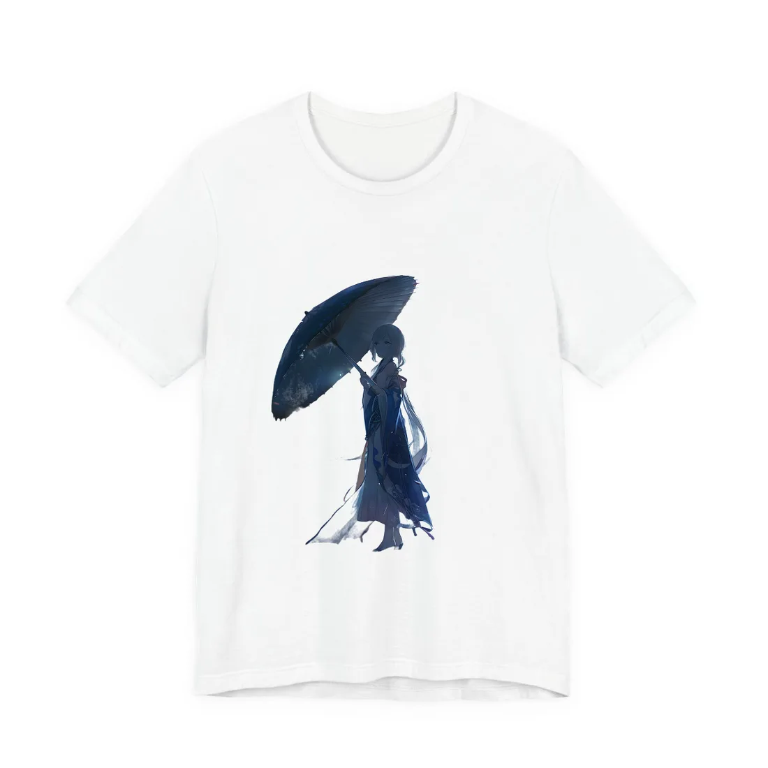 Rainy Reflections: Anime Girl's Melancholic Moment - T-Shirt (White)