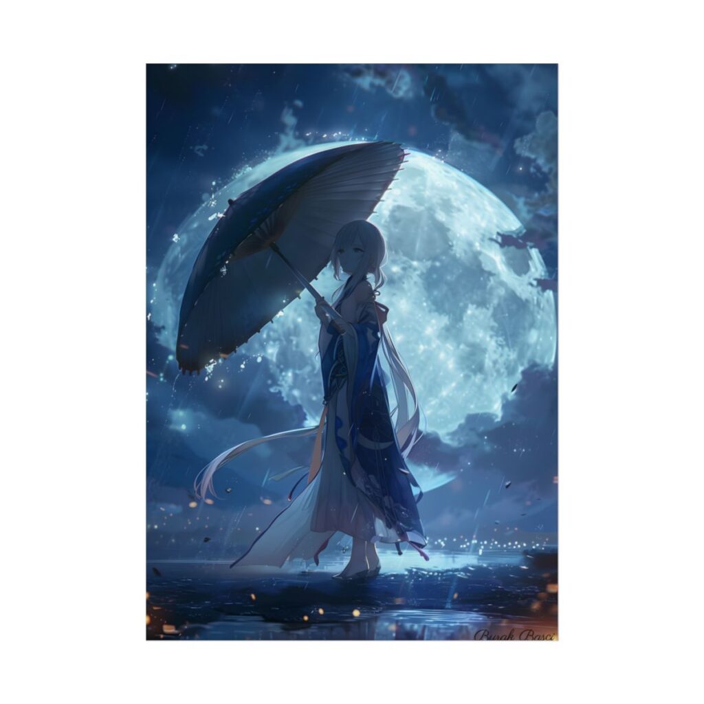 Rainy Reflections: Anime Girl's Melancholic Moment - Poster