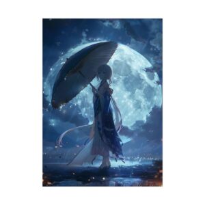 Girl with Umbrella in Moonlight Poster