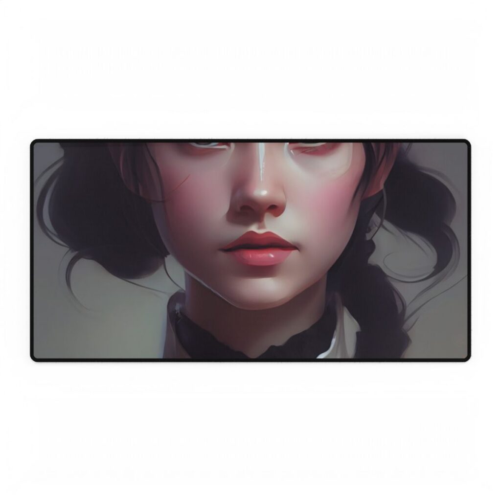 Realistic Black Haired Female Portrait in Dress: Artwork - Desk Mat