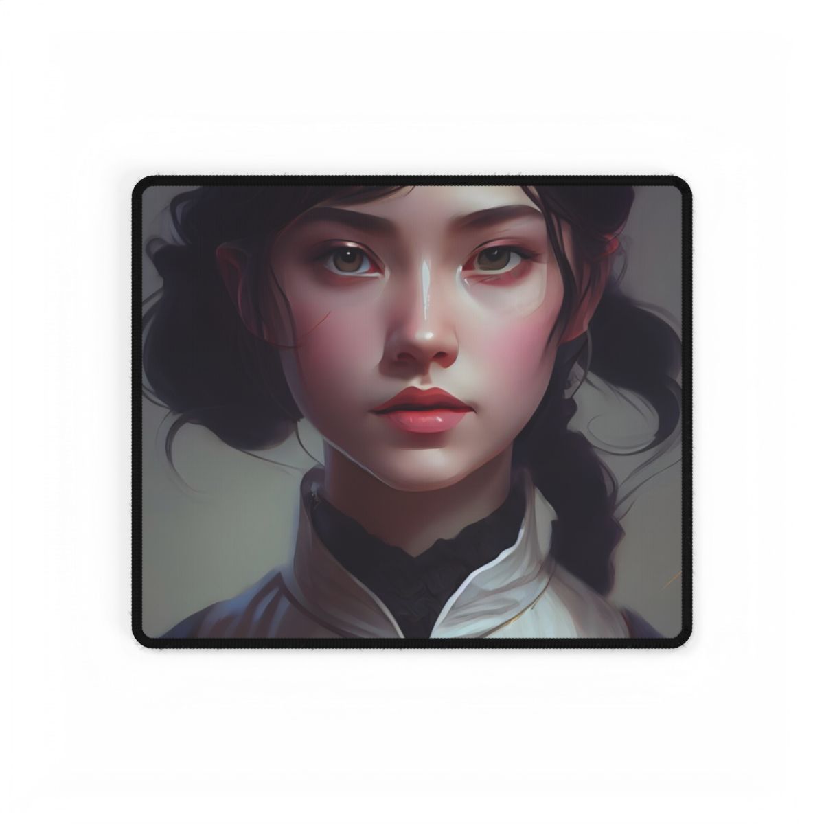 Realistic Black Haired Female Portrait in Dress: Artwork - Desk Mat