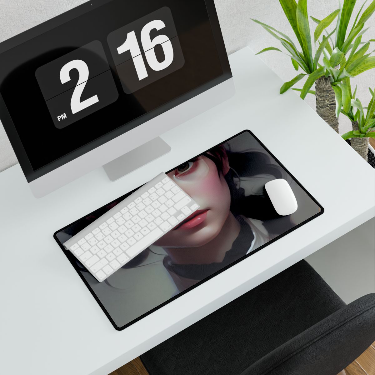 Realistic Black Haired Female Portrait in Dress: Artwork - Desk Mat