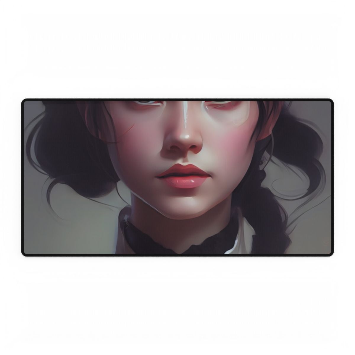 Realistic Black Haired Female Portrait in Dress: Artwork - Desk Mat