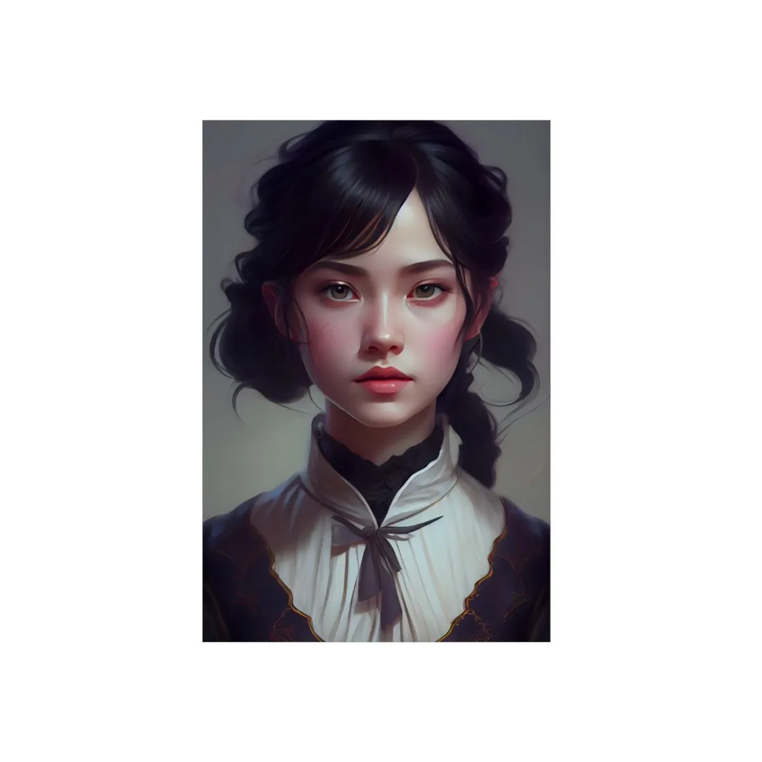 Realistic Black Haired Female Portrait in Dress - Metal Poster