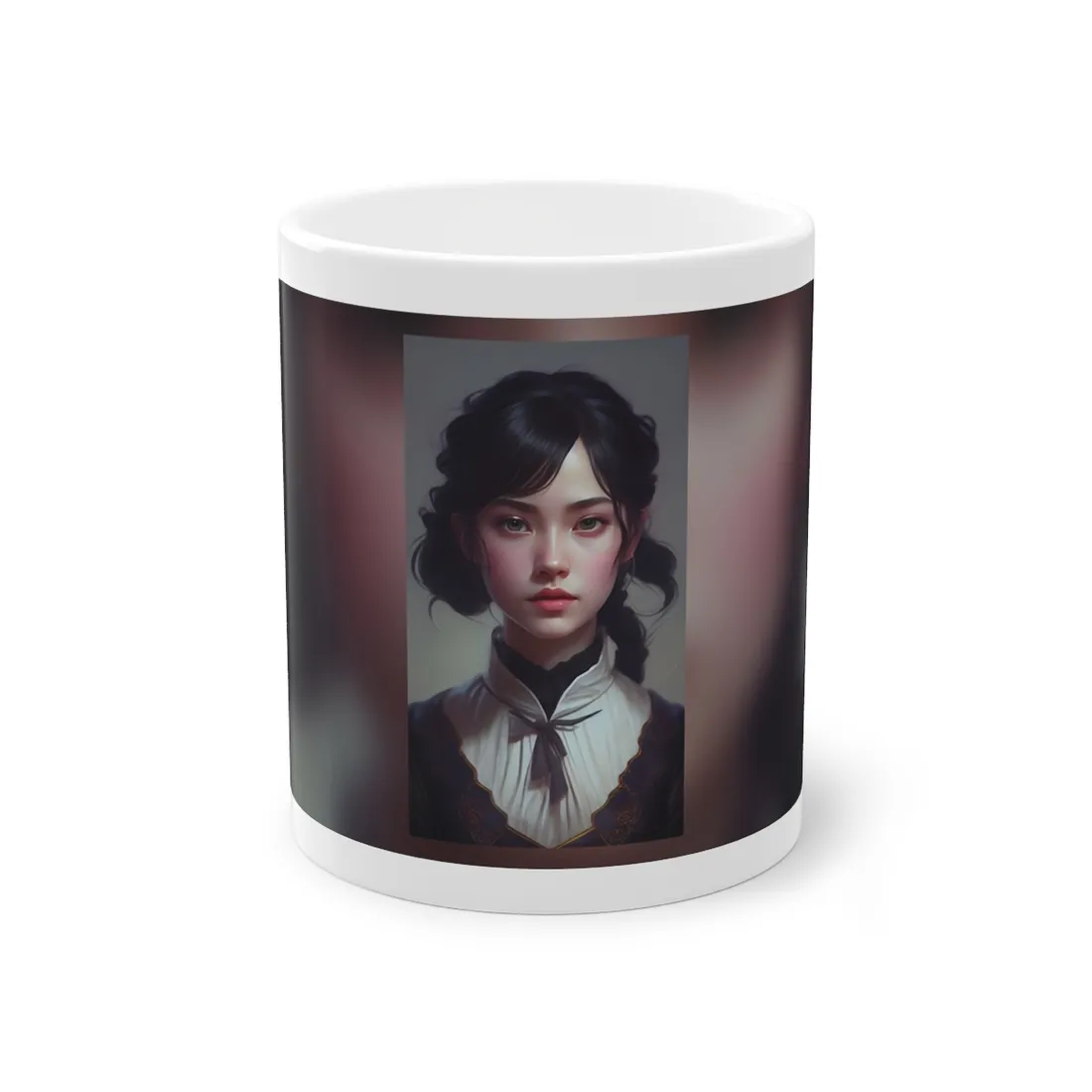 Realistic Black Haired Female Portrait in Dress - Mug