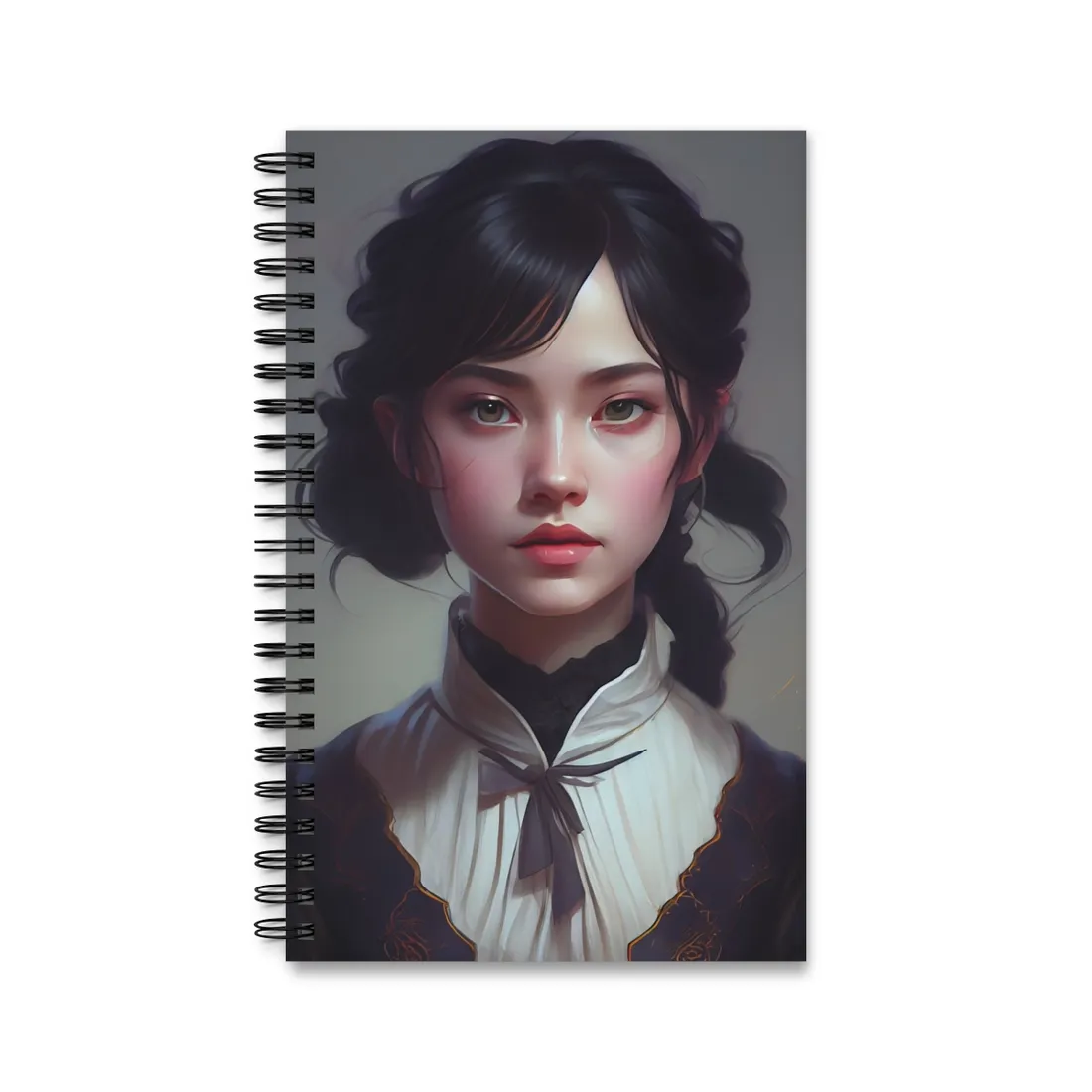 Realistic Black Haired Female Portrait in Dress - Spiral Notebook