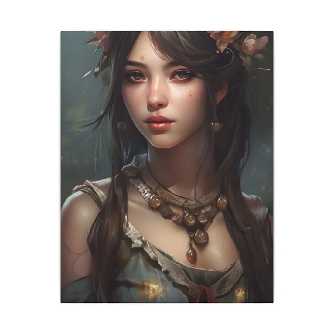 Realistic Female Portrait: Black Haired Beauty - Canvas
