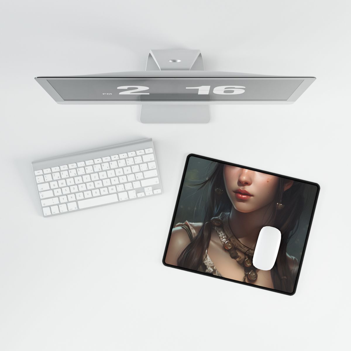 Realistic Female Portrait: Black Haired Beauty - Desk Mat
