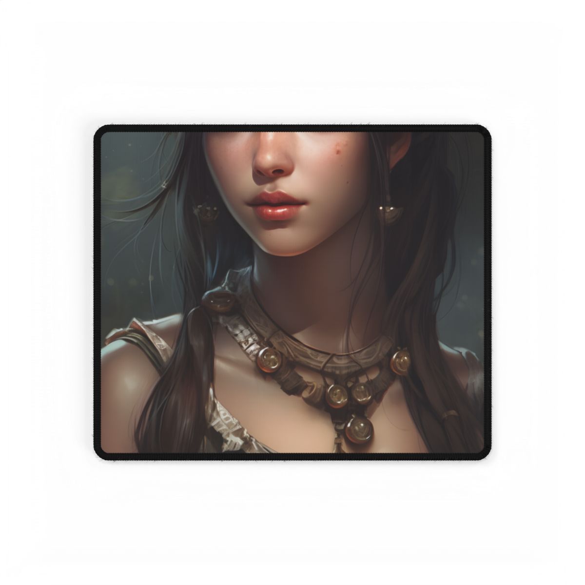 Realistic Female Portrait: Black Haired Beauty - Desk Mat