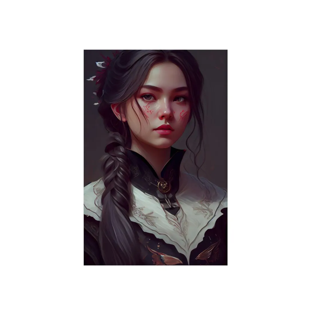 Realistic Female Portrait in Black Hair and Dress - Metal Poster