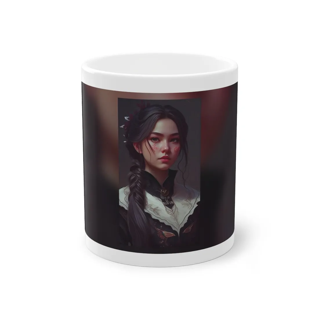 Realistic Female Portrait in Black Hair and Dress - Mug