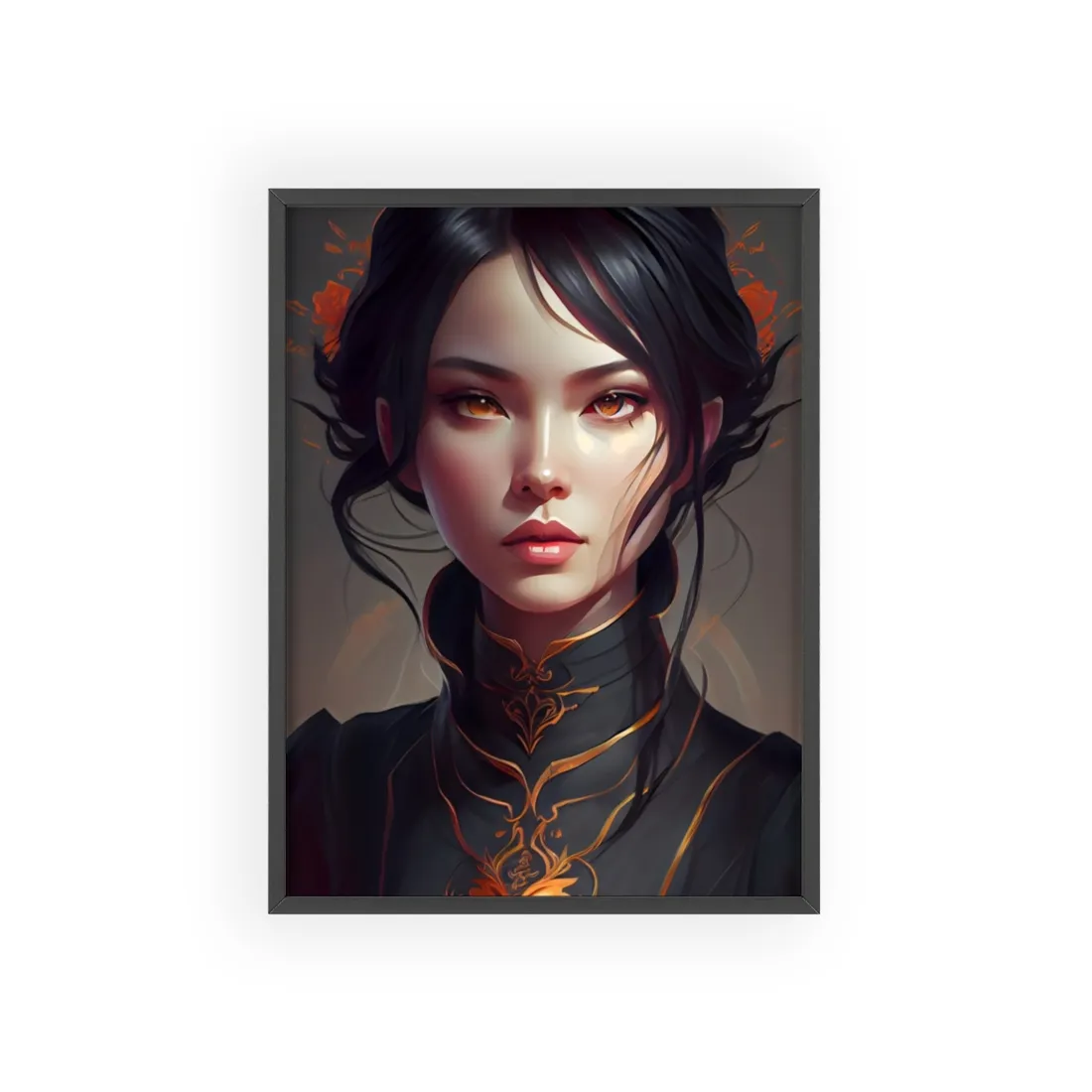 Realistic Female Portrait in Elegant Dress - Framed Poster