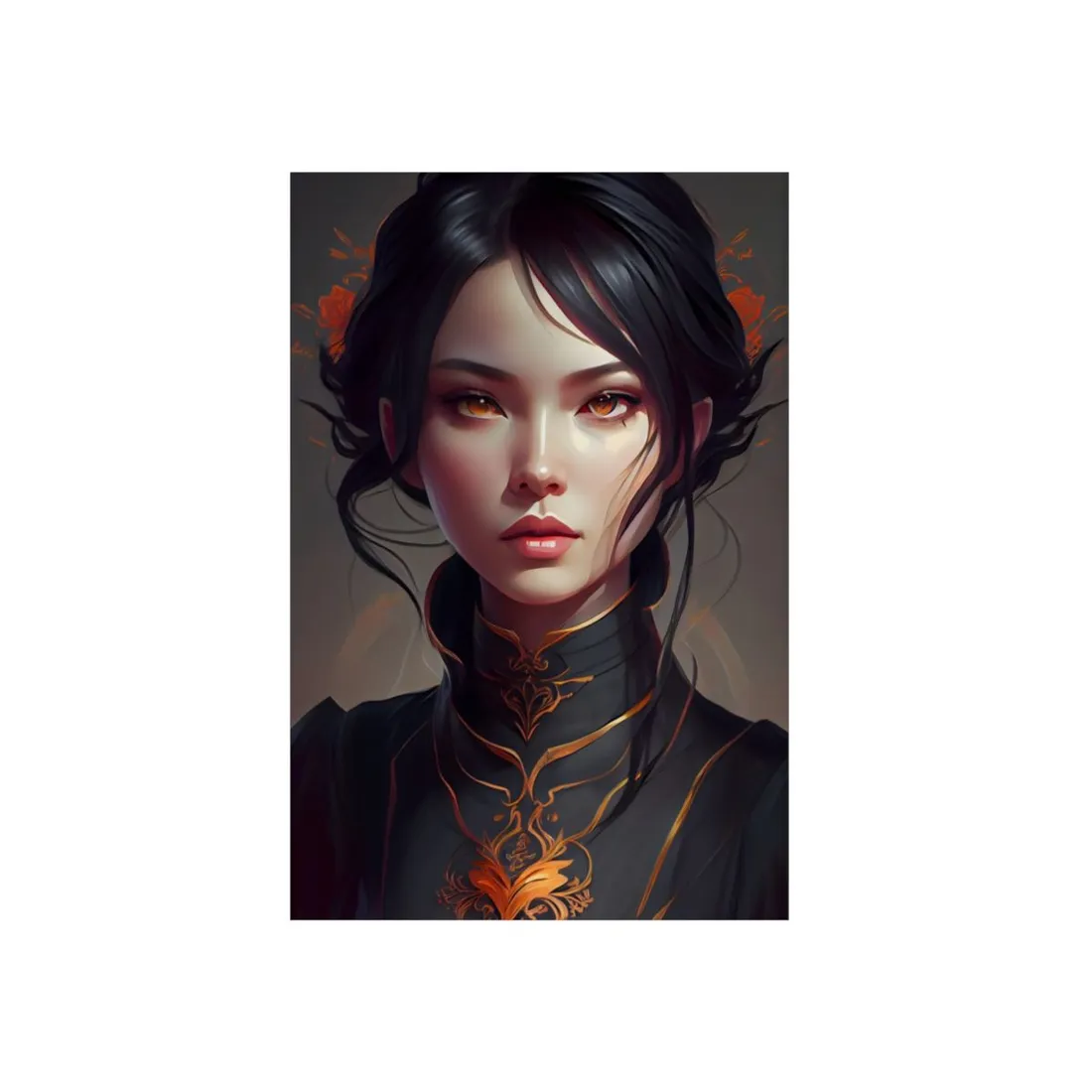 Realistic Female Portrait in Elegant Dress - Metal Poster