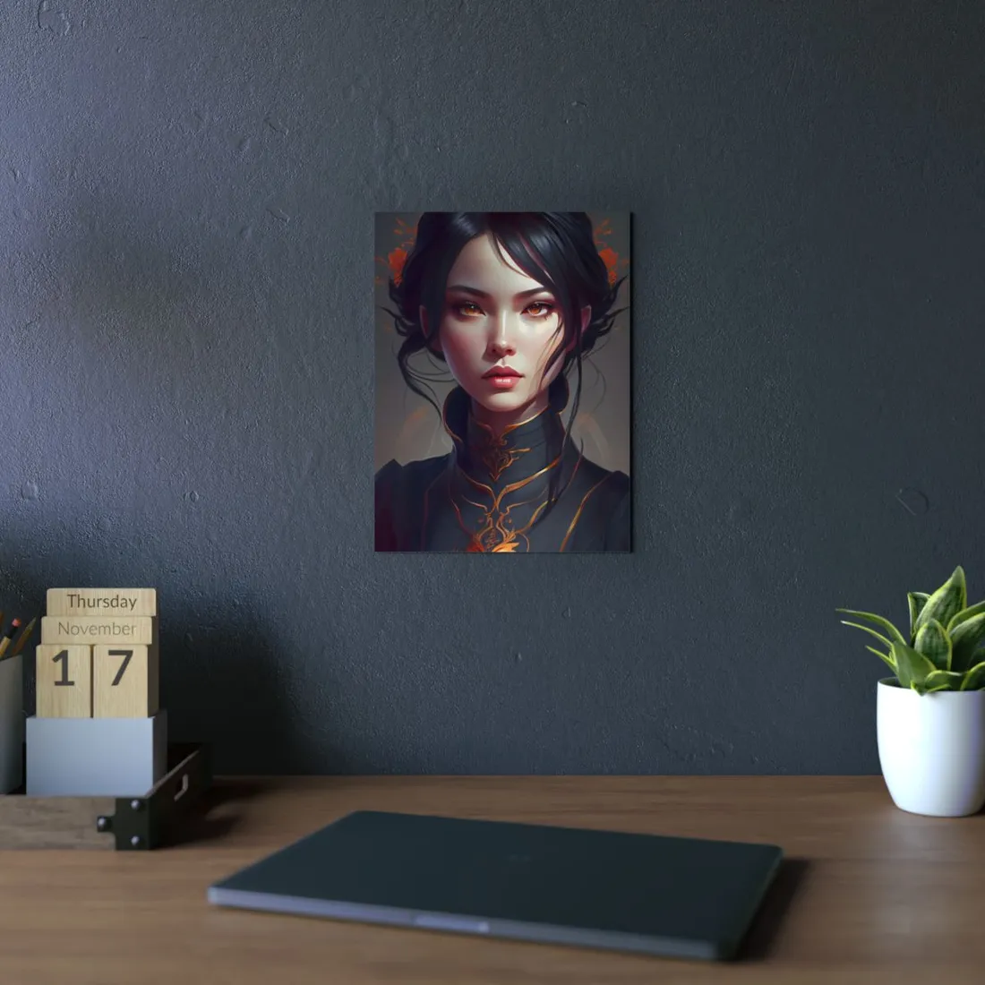 Realistic Female Portrait in Elegant Dress - Metal Poster