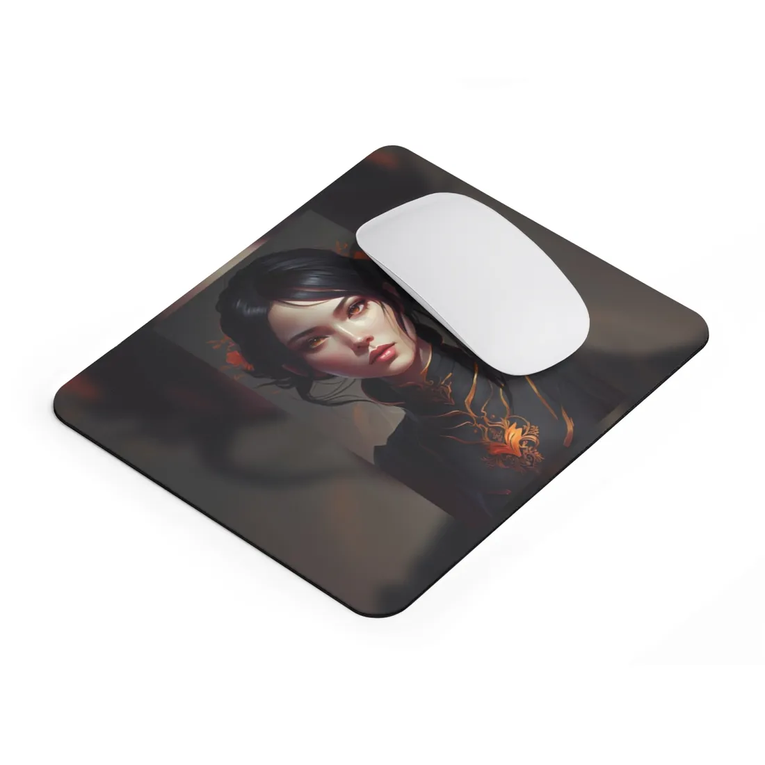 Realistic Female Portrait in Elegant Dress - Mouse Pad