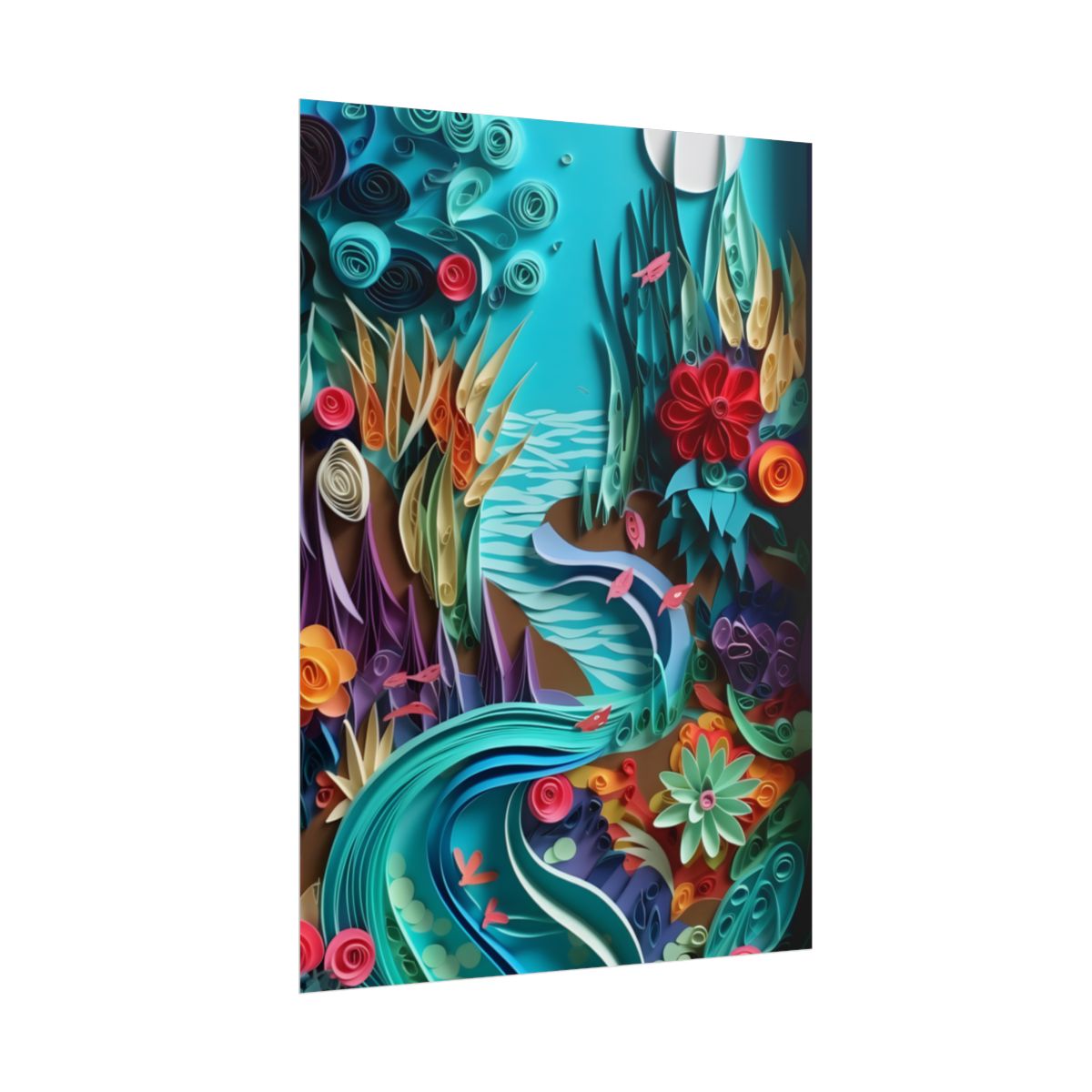 Realistic Paper Quilling Beach Landscape: Artwork - Poster