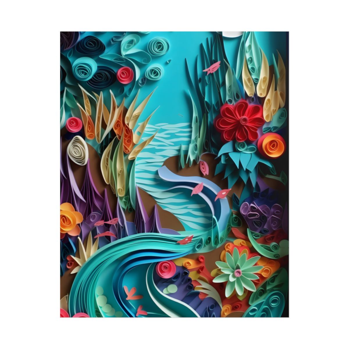 Realistic Paper Quilling Beach Landscape: Artwork - Poster