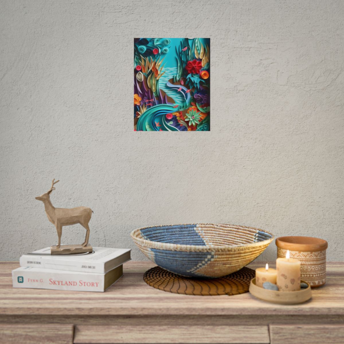 Realistic Paper Quilling Beach Landscape: Artwork - Poster