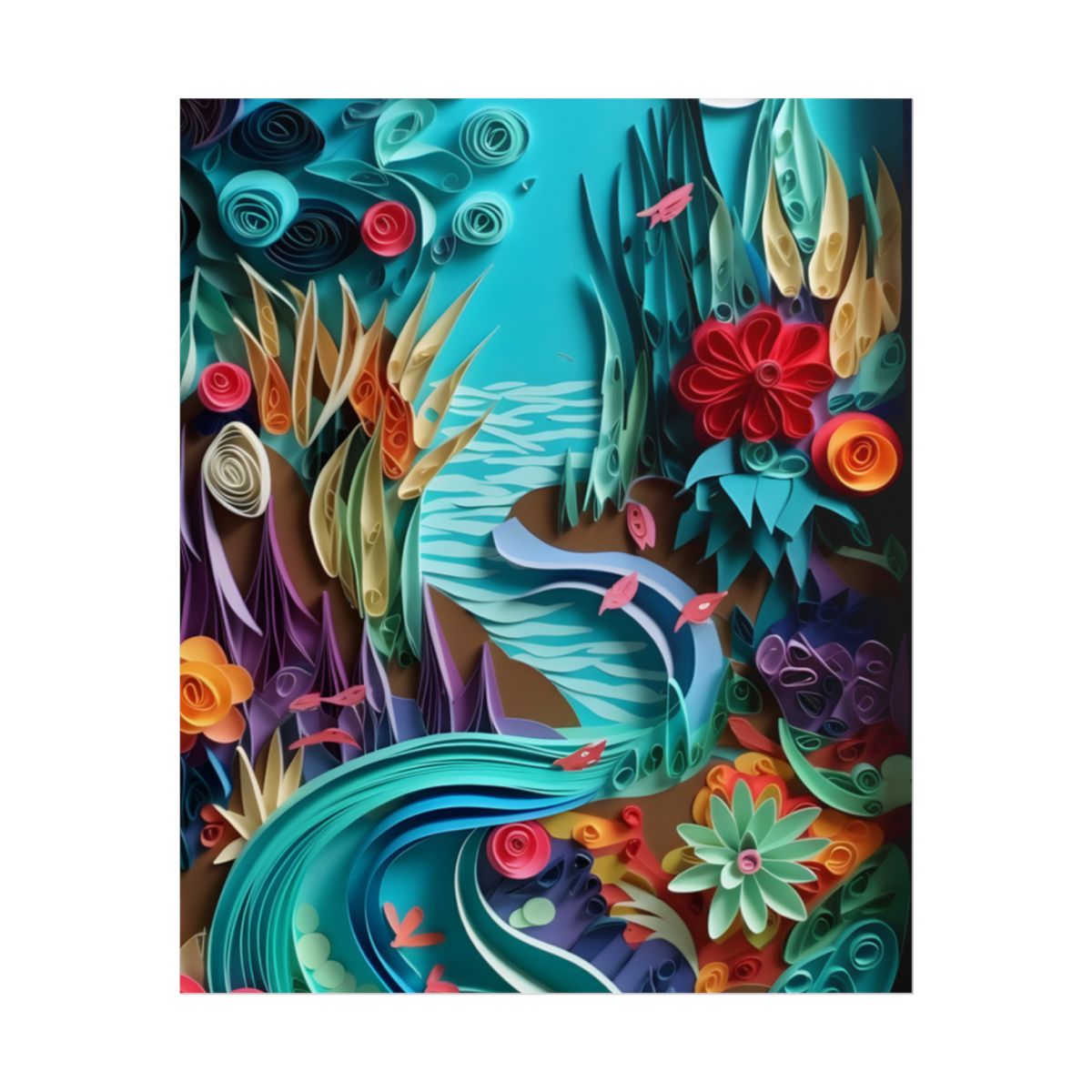 Realistic Paper Quilling Beach Landscape: Artwork - Poster