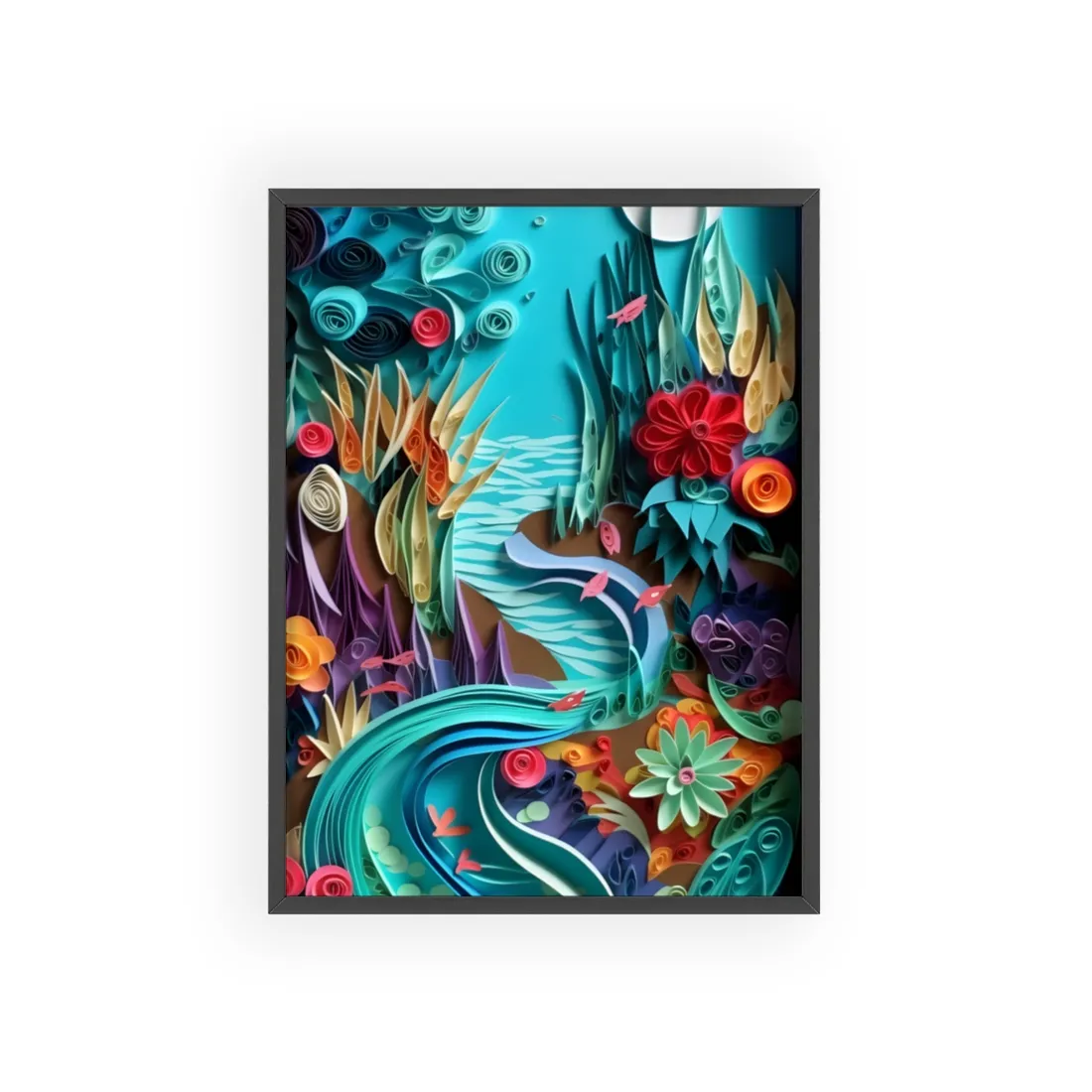 Realistic Paper Quilling Beach Landscape - Framed Poster