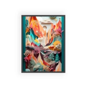 Layered Paper Mountain Valley Framed Poster