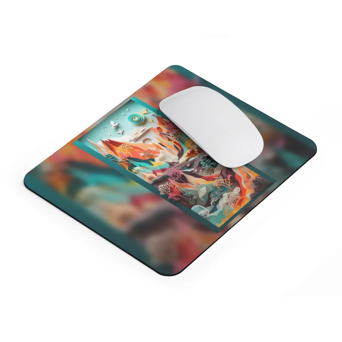 Realistic Paper Quilling Island Landscape: Green and Blue Natural Art - Mouse Pad
