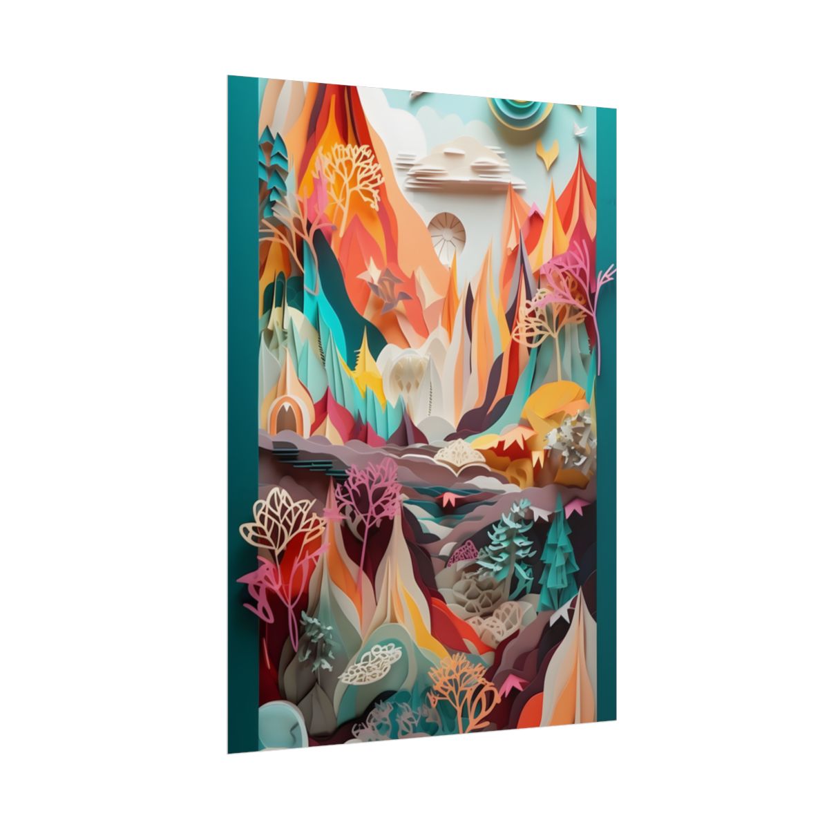 Realistic Paper Quilling Island Landscape: Green and Blue Natural Art - Poster
