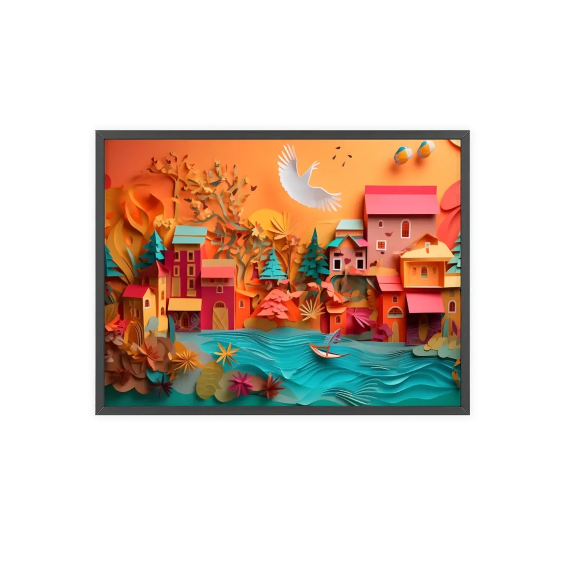 Realistic Quilled Paper Bird: Brown Beige - Framed Poster