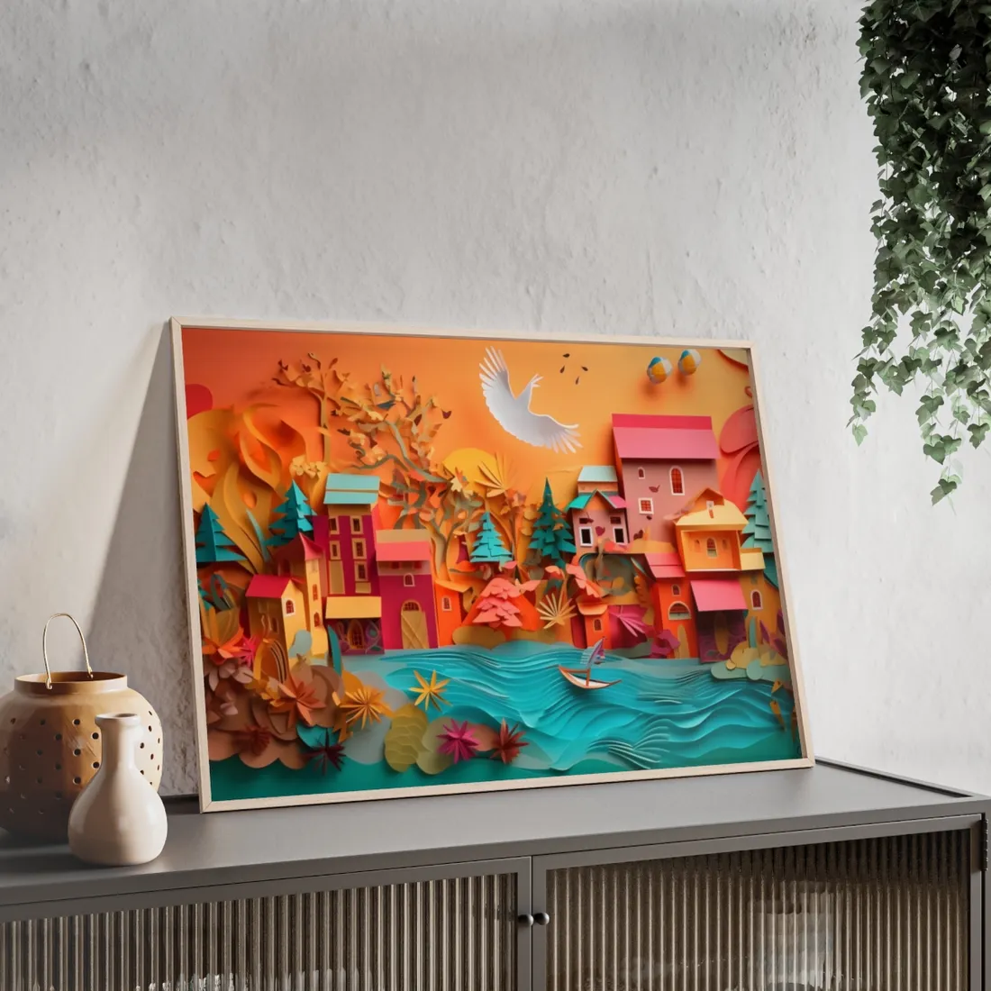 Realistic Quilled Paper Bird: Brown Beige - Framed Poster