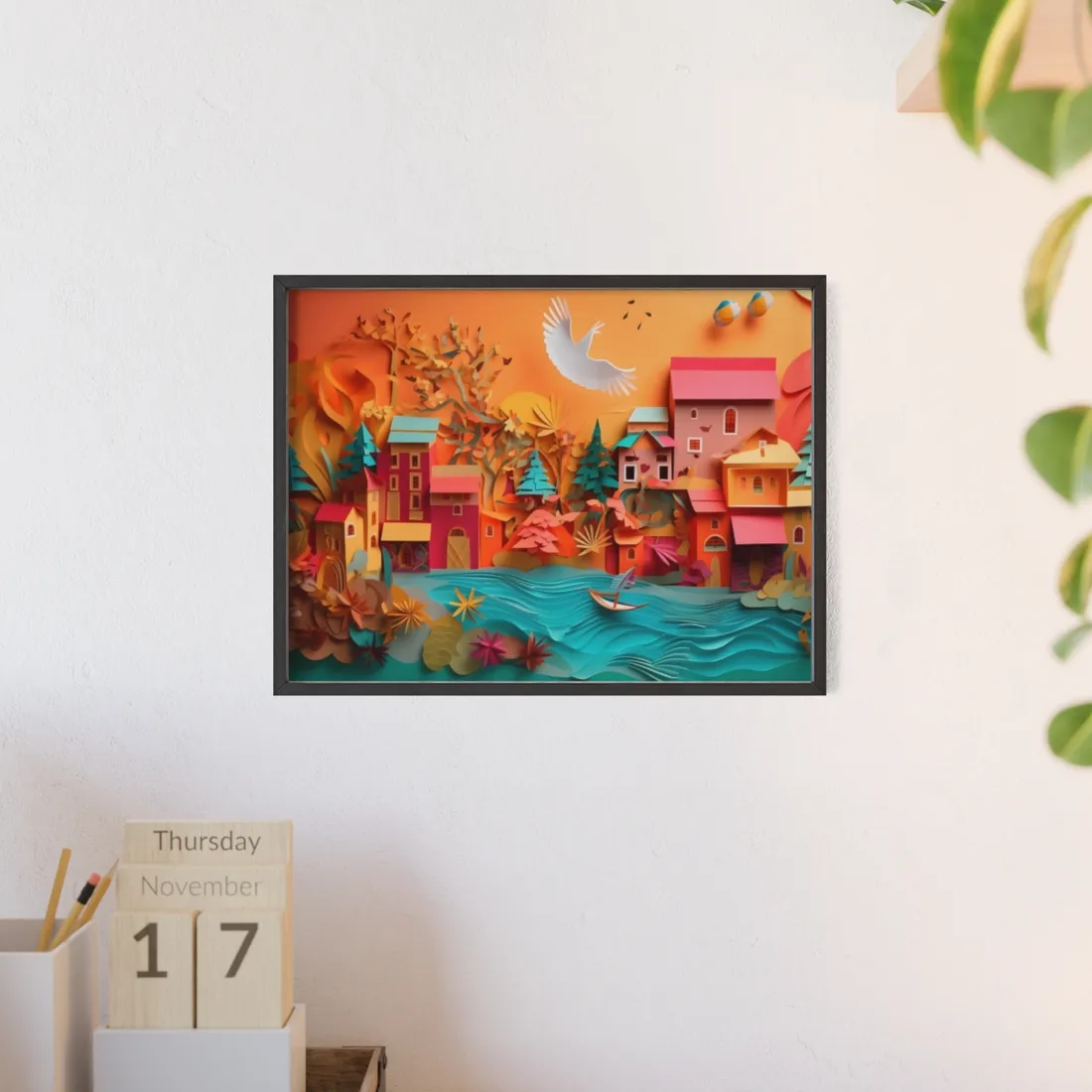 Realistic Quilled Paper Bird: Brown Beige - Framed Poster