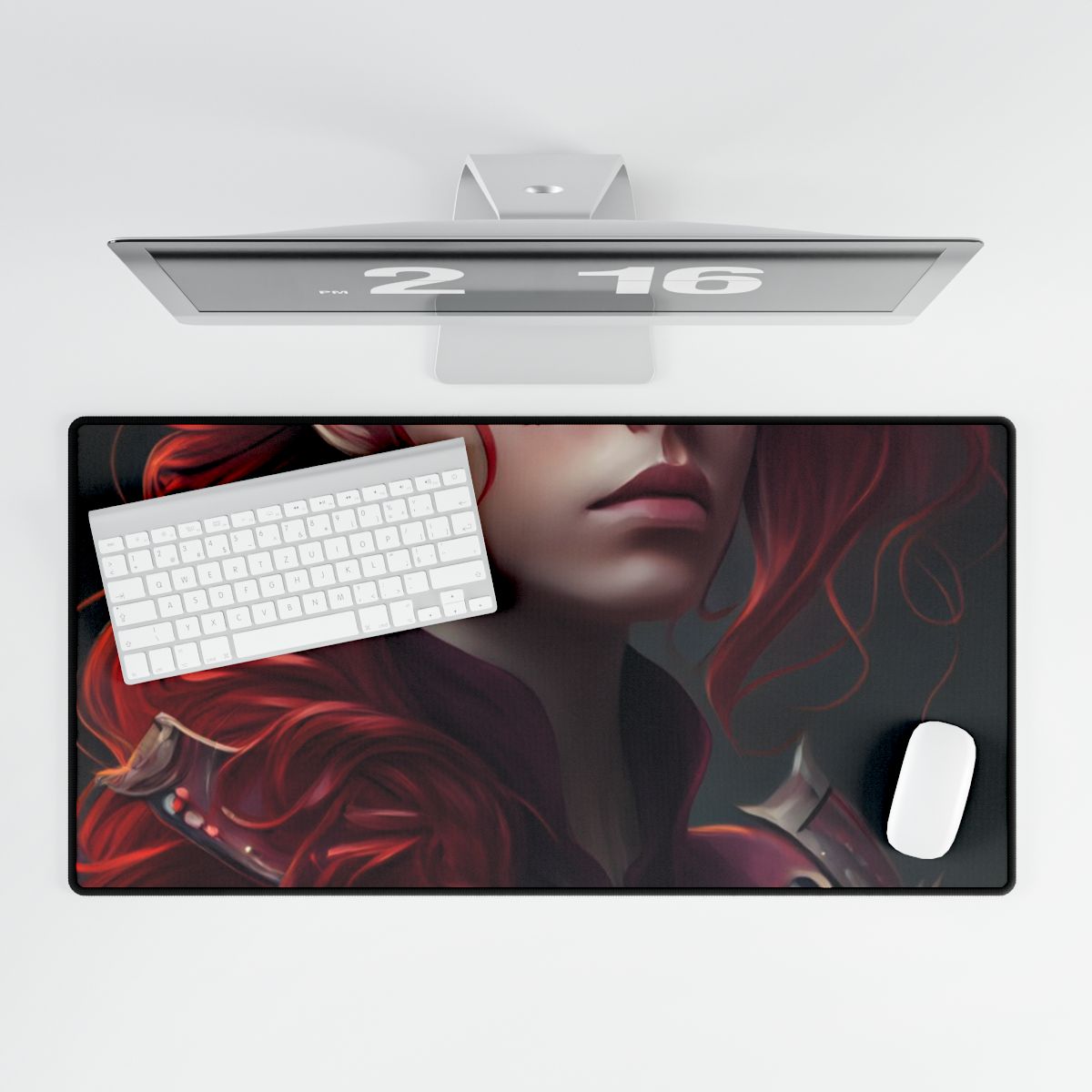 Realistic Red Hair Portrait: Soft Light Artwork - Desk Mat