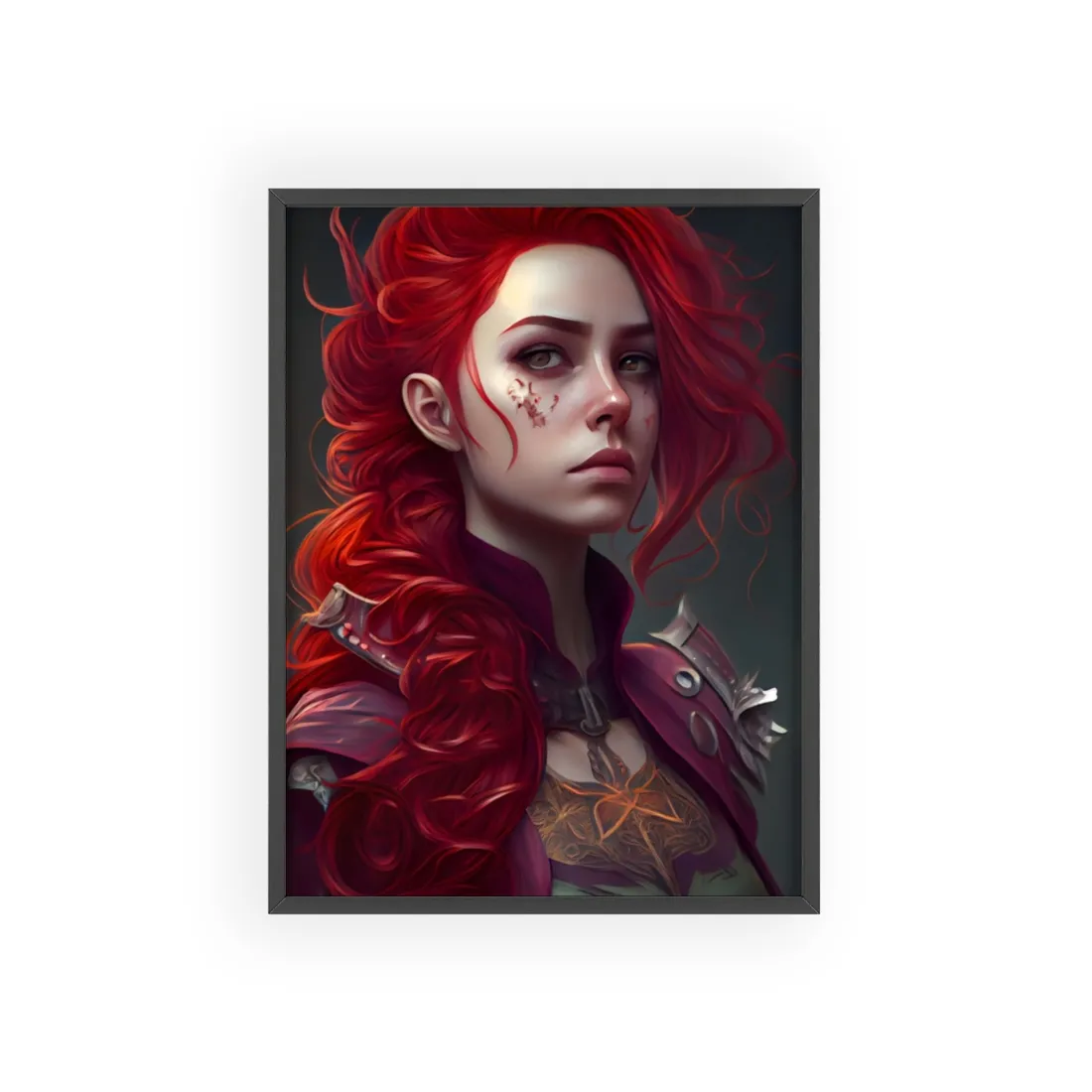 Realistic Red Hair Portrait: Soft Light - Framed Poster