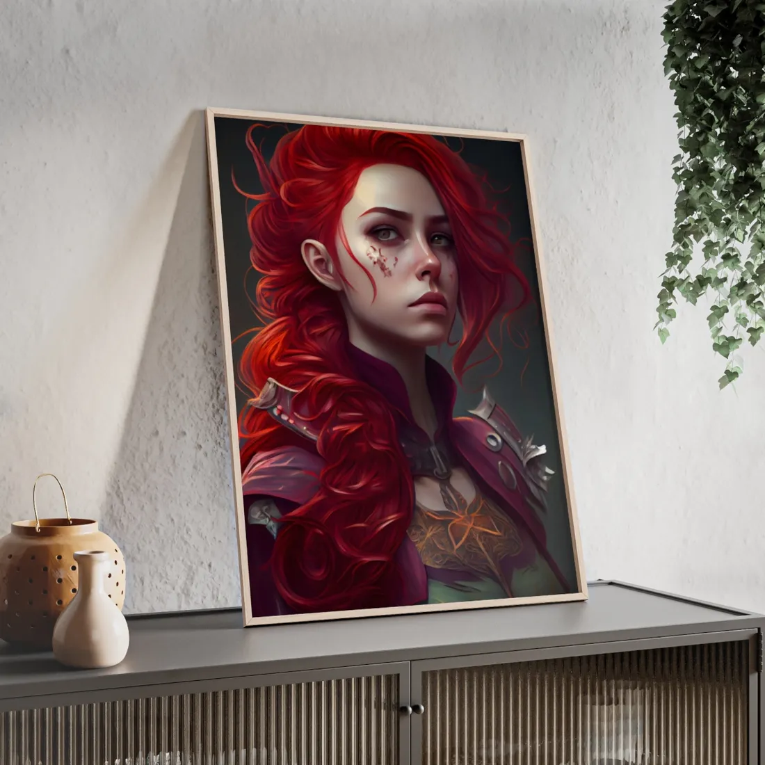 Realistic Red Hair Portrait: Soft Light - Framed Poster
