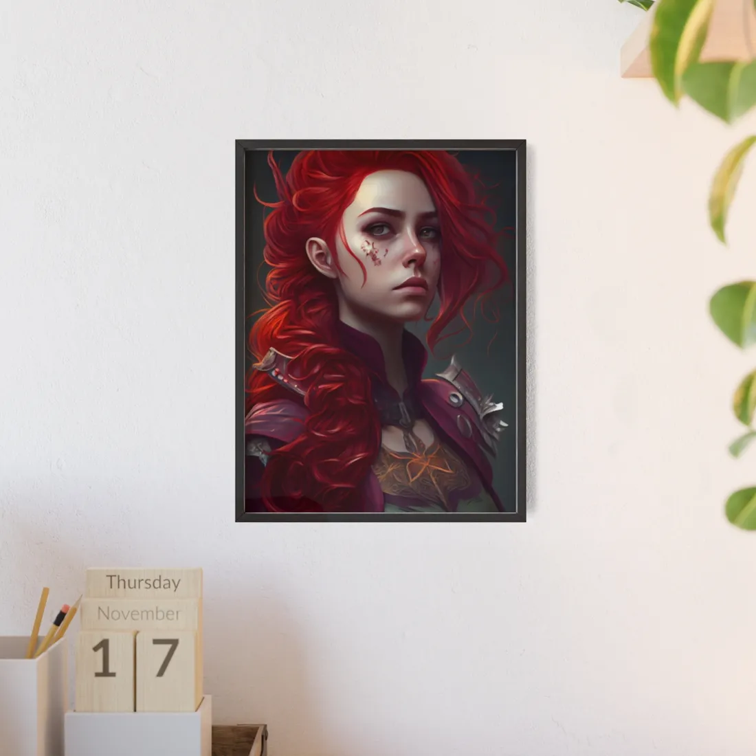 Realistic Red Hair Portrait: Soft Light - Framed Poster