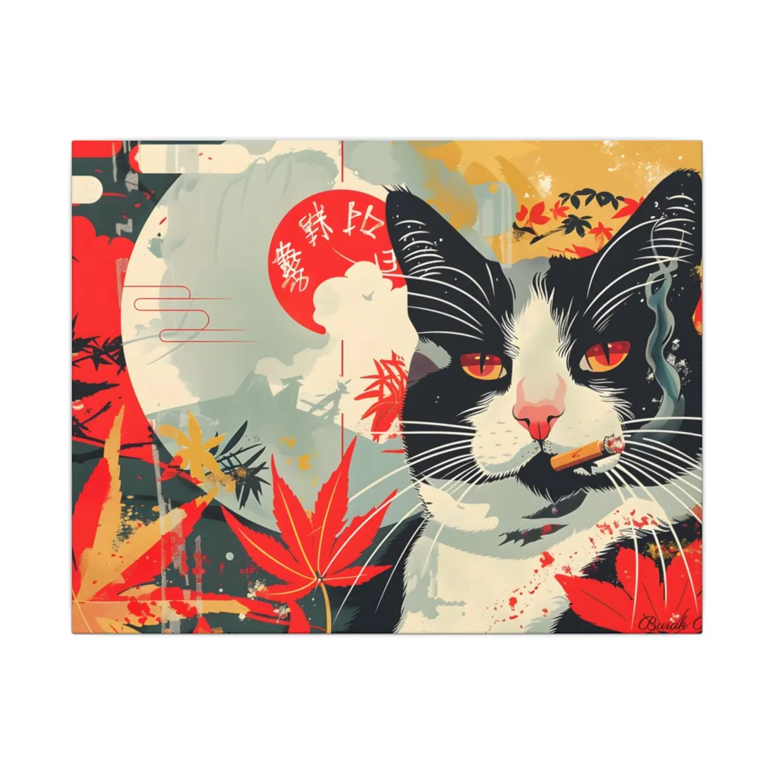 Realistic Tabby Cat with Cigarette: Unconventional Feline Fun - Canvas