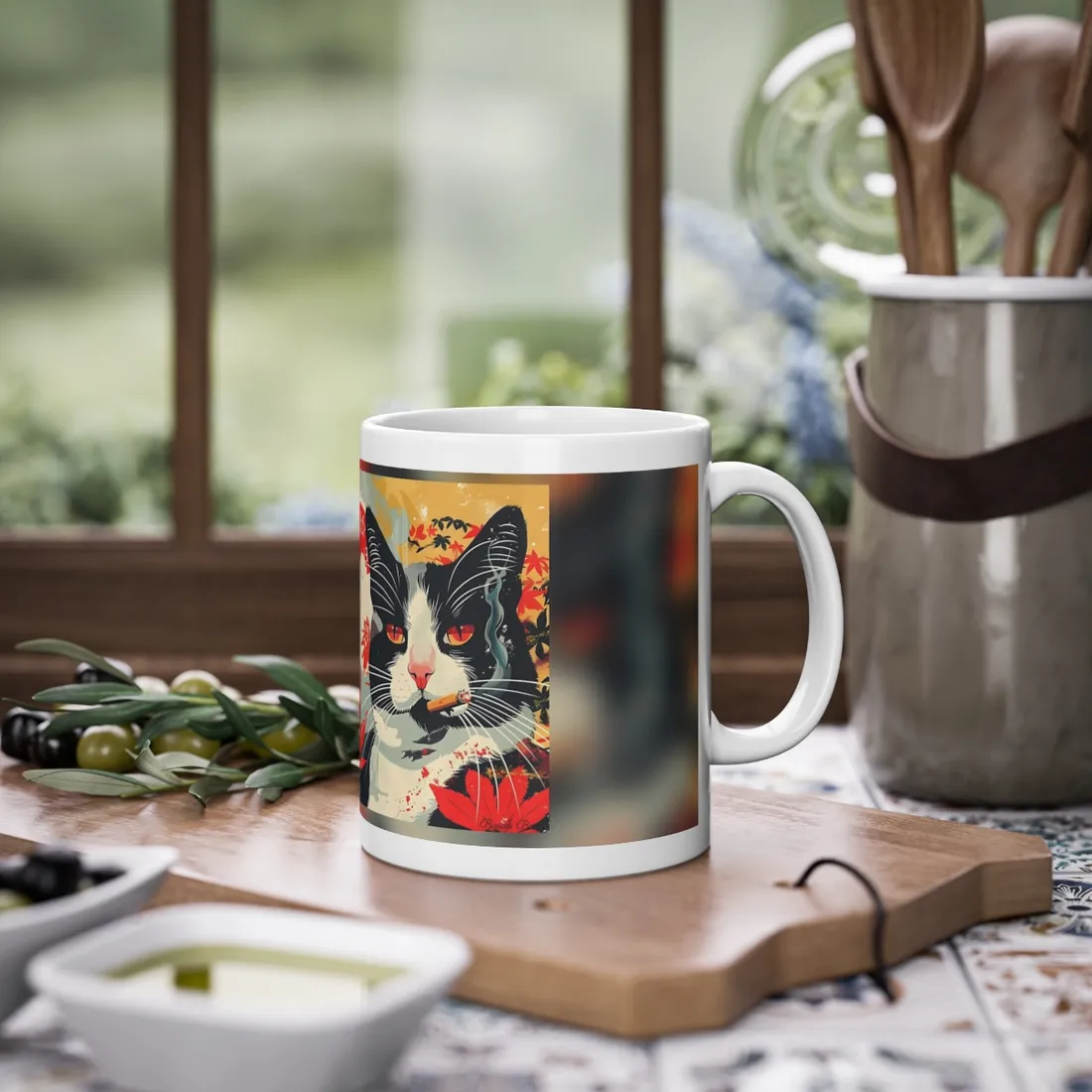 Realistic Tabby Cat with Cigarette: Unconventional Feline Fun - Mug