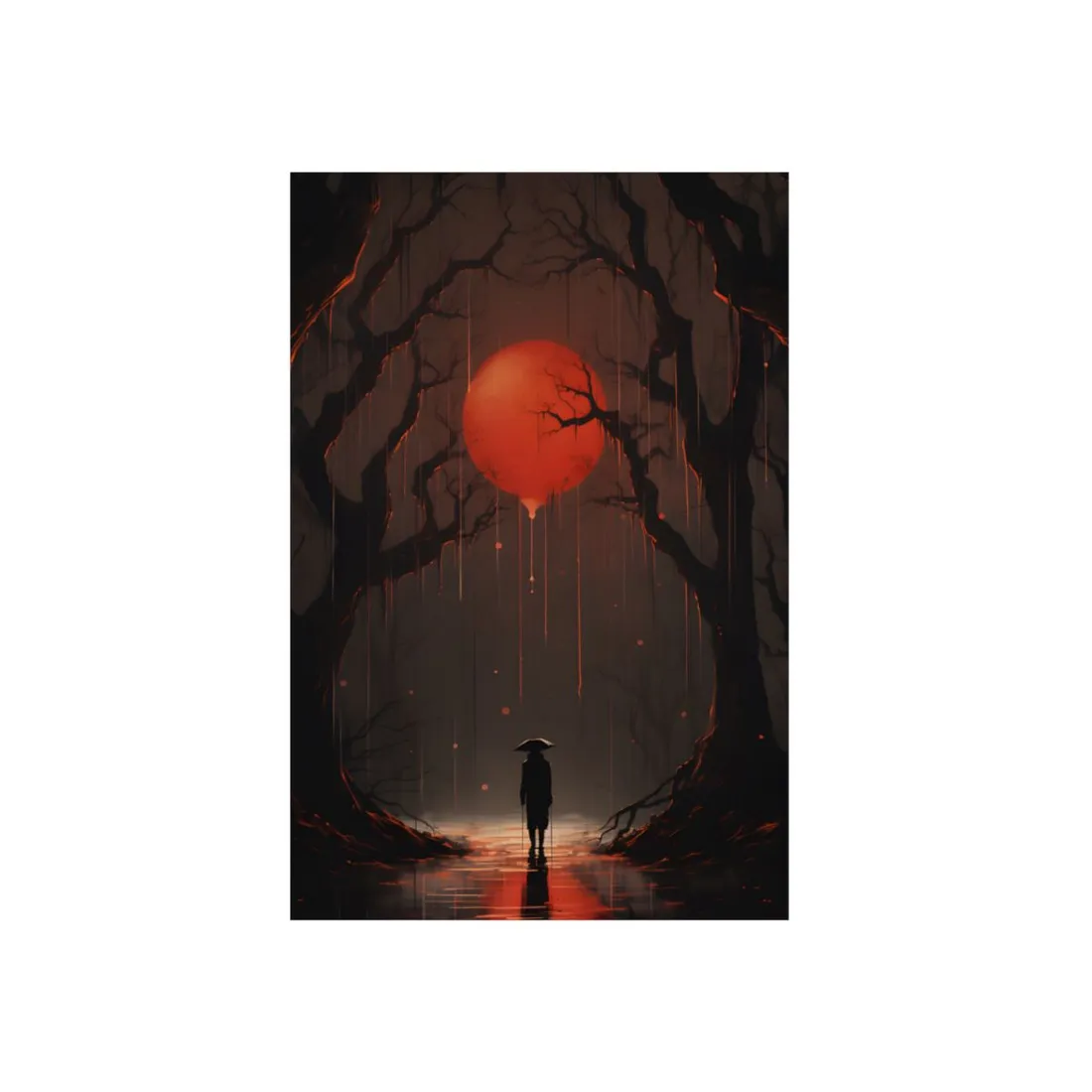 Red Balloon on the Dark Branch: Eerie Fantasy - Metal Poster