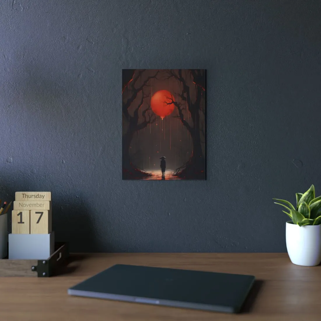 Red Balloon on the Dark Branch: Eerie Fantasy - Metal Poster