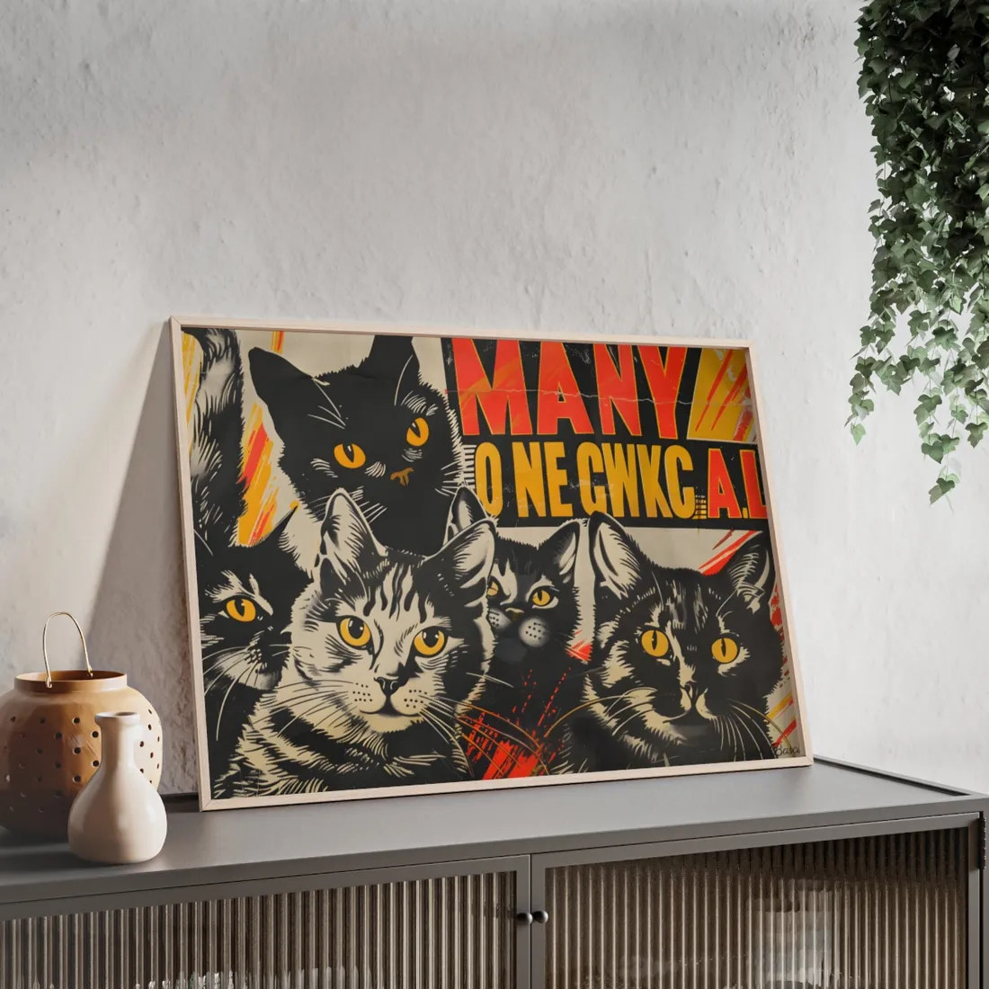 Red Cats in Soviet Motion: A Playful Poster Art - Framed Poster