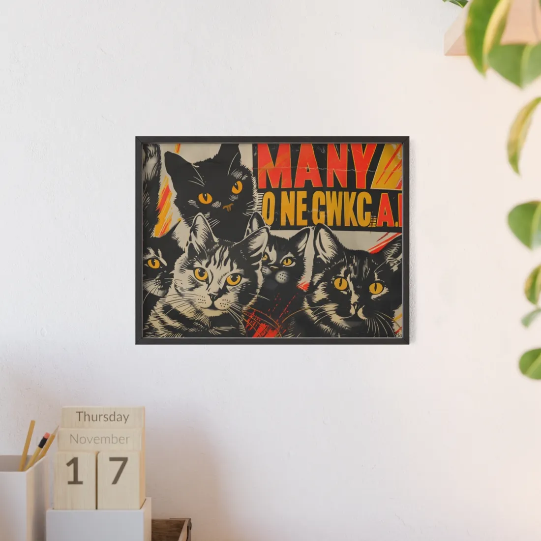 Red Cats in Soviet Motion: A Playful Poster Art - Framed Poster