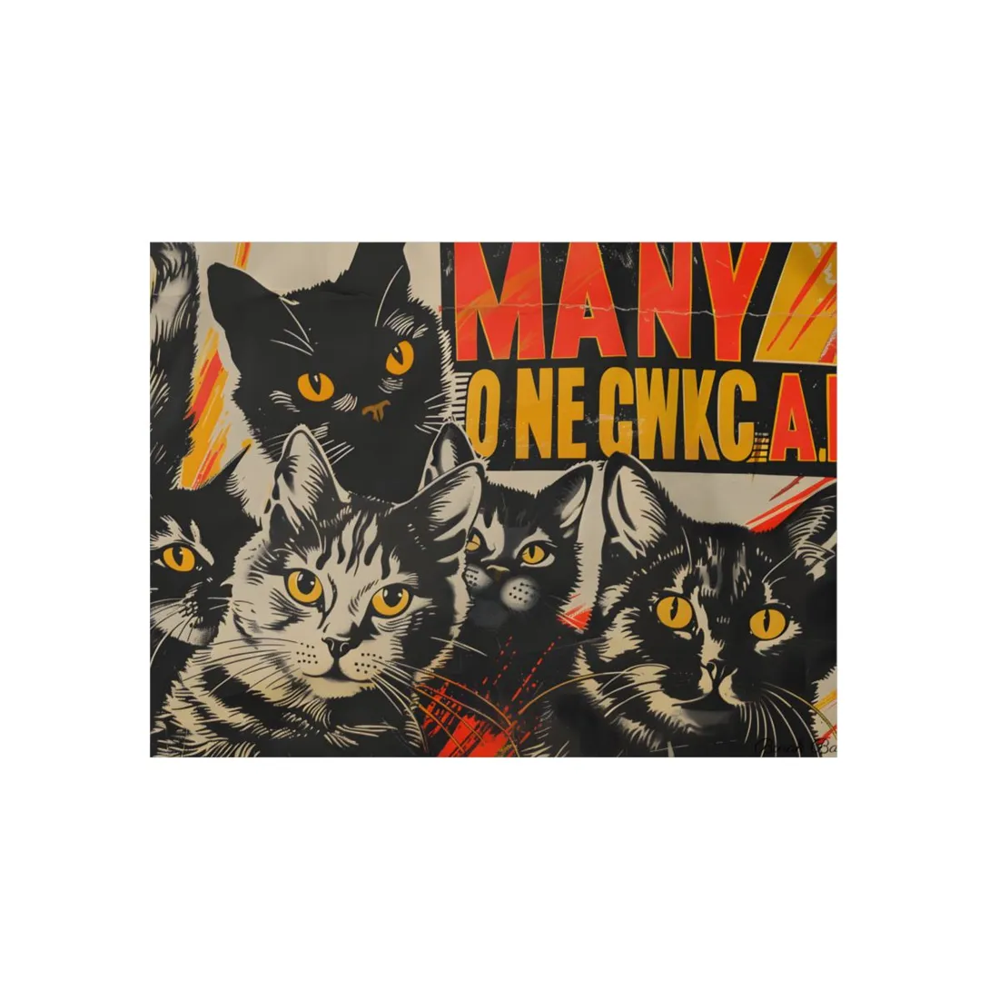 Red Cats in Soviet Motion: A Playful Poster Art - Metal Poster