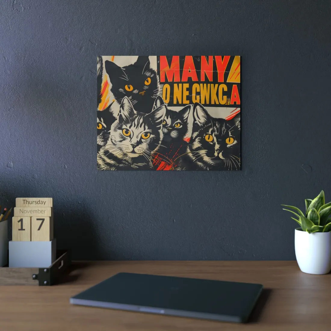 Red Cats in Soviet Motion: A Playful Poster Art - Metal Poster