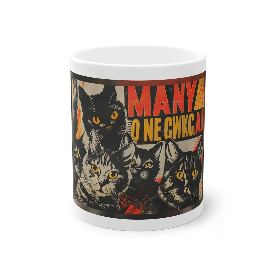 Red Cats in Soviet Motion: A Playful Poster Art - Mug