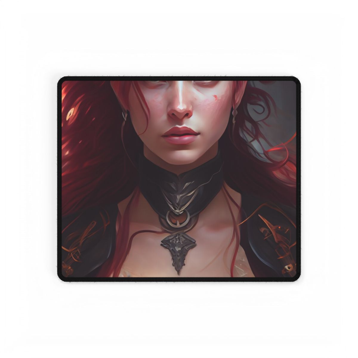 Red Hair Beauty: Elegant Woman in Black - Desk Mat