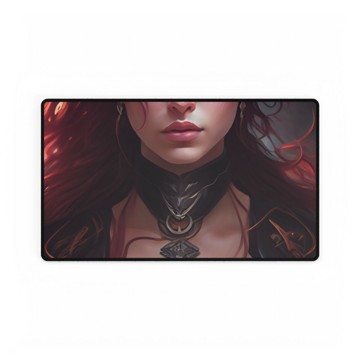 Red Hair Beauty: Elegant Woman in Black - Desk Mat