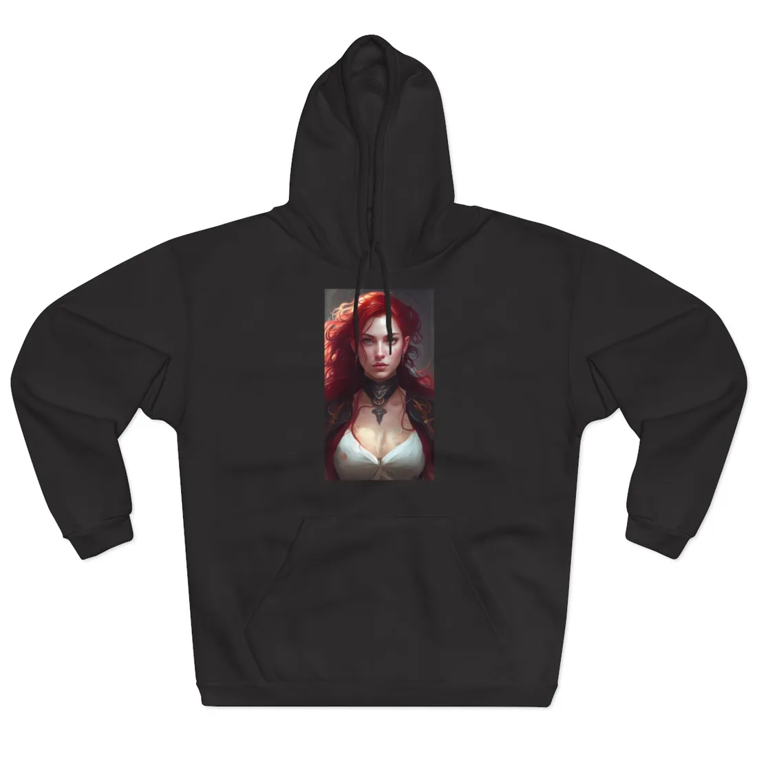Red Hair Beauty: Elegant Woman in Black - Hoodie