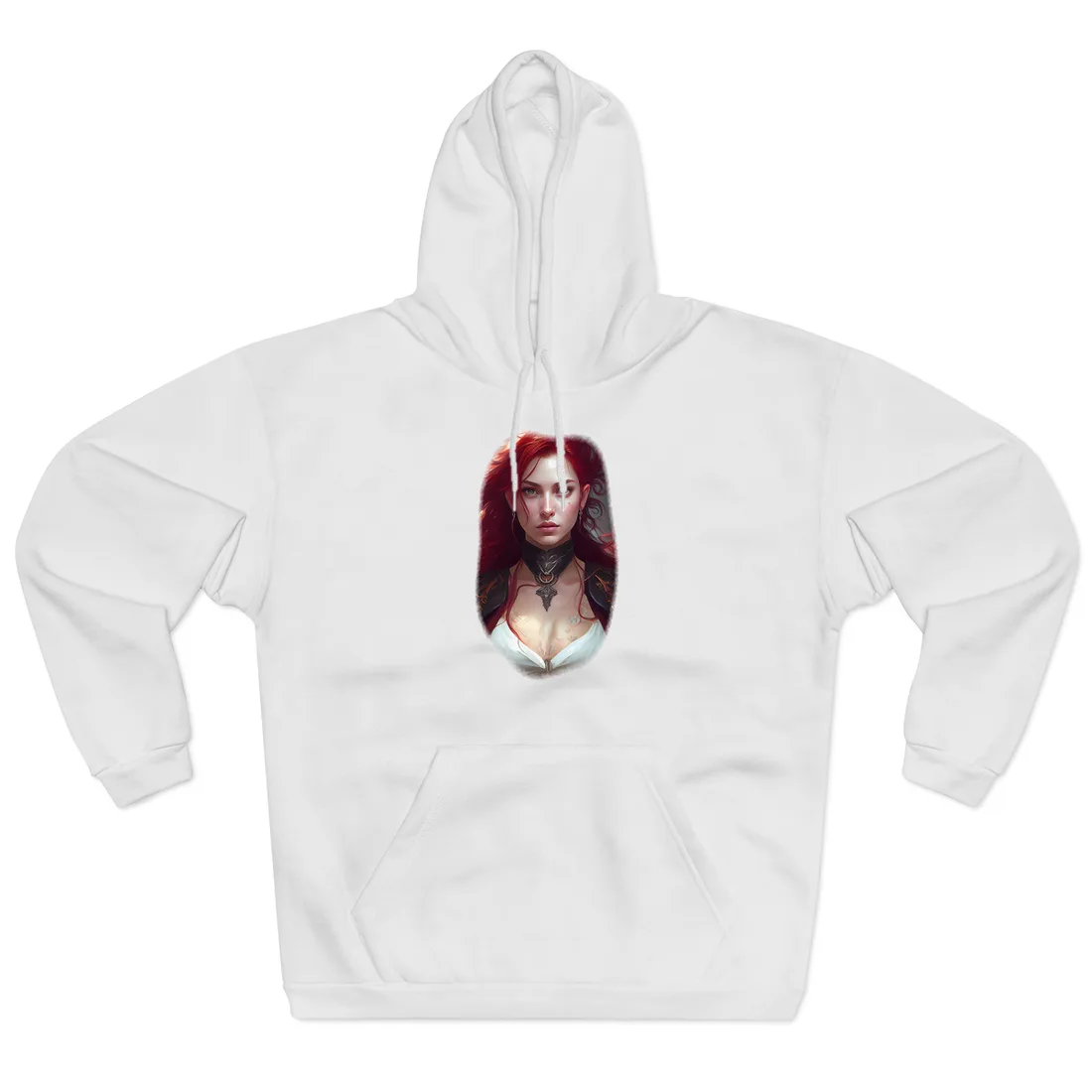 Red Hair Beauty: Elegant Woman in Black Hoodie - Hoodie (White)