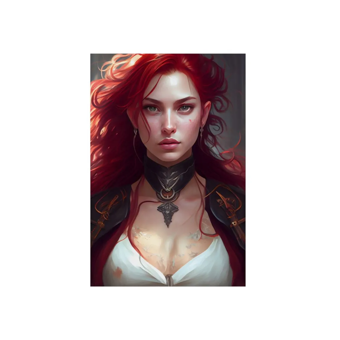 Red Hair Beauty: Elegant Woman in Black - Metal Poster