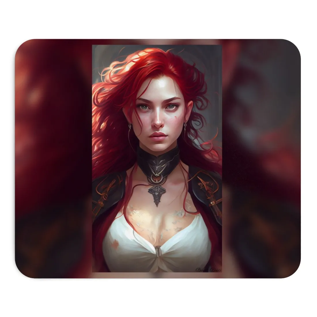 Red Hair Beauty: Elegant Woman in Black - Mouse Pad
