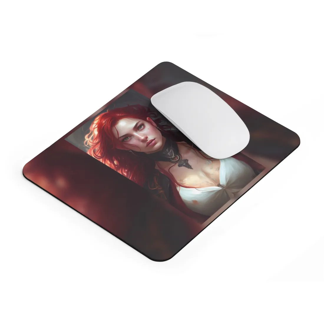 Red Hair Beauty: Elegant Woman in Black - Mouse Pad